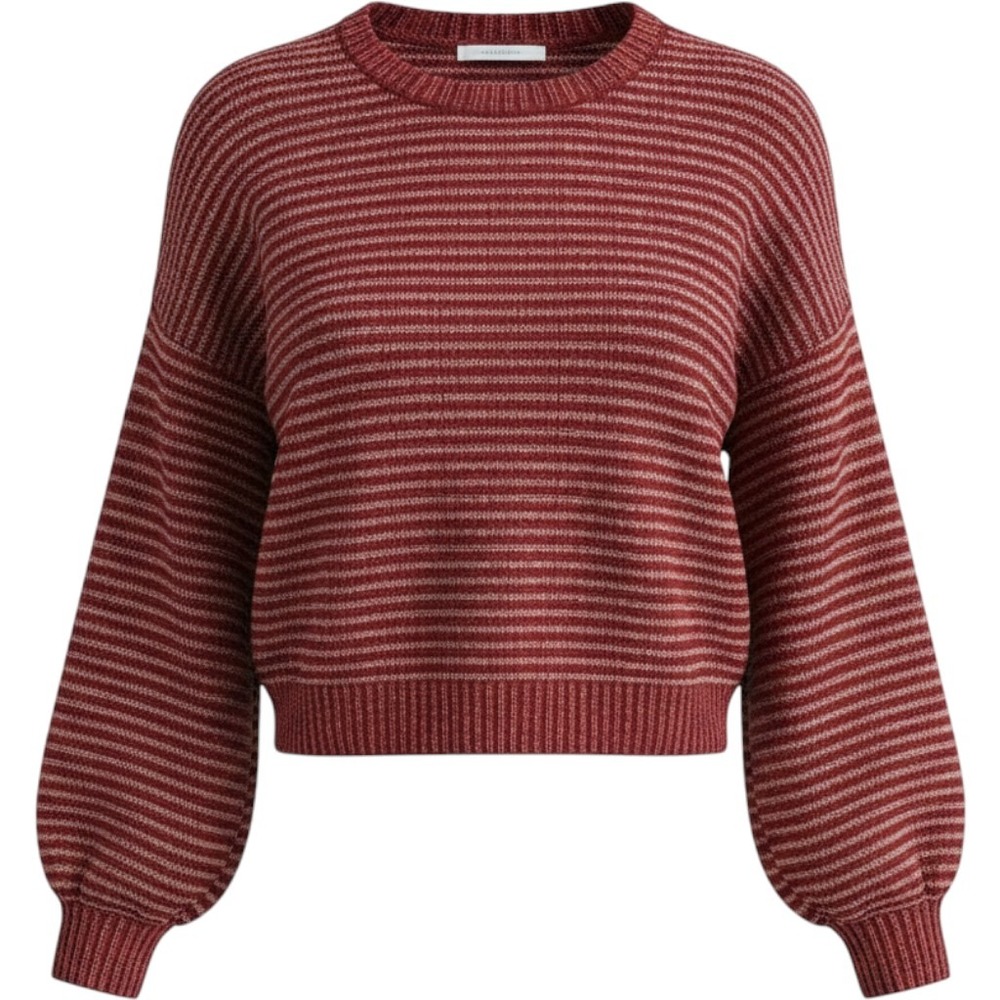 Lush Maroon Striped Chenille Crew Neck Airy Sweater| Balloon Sleeves Sz: S